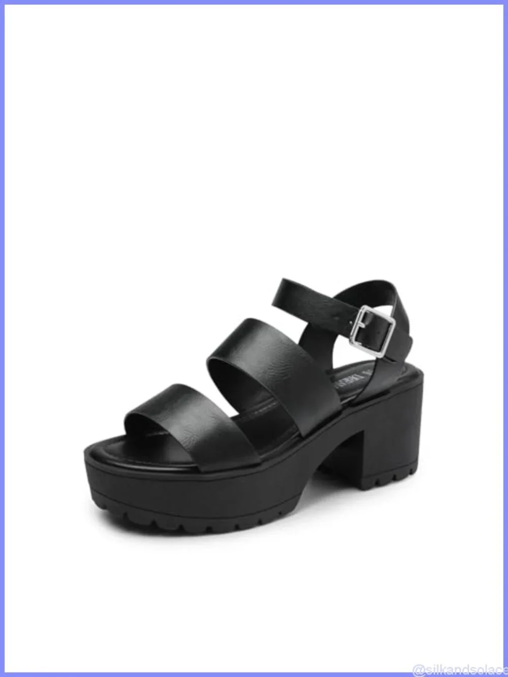 Women's Platform Chunky Low Heel Sandals, Faux Leather, Adjustable Buckle
